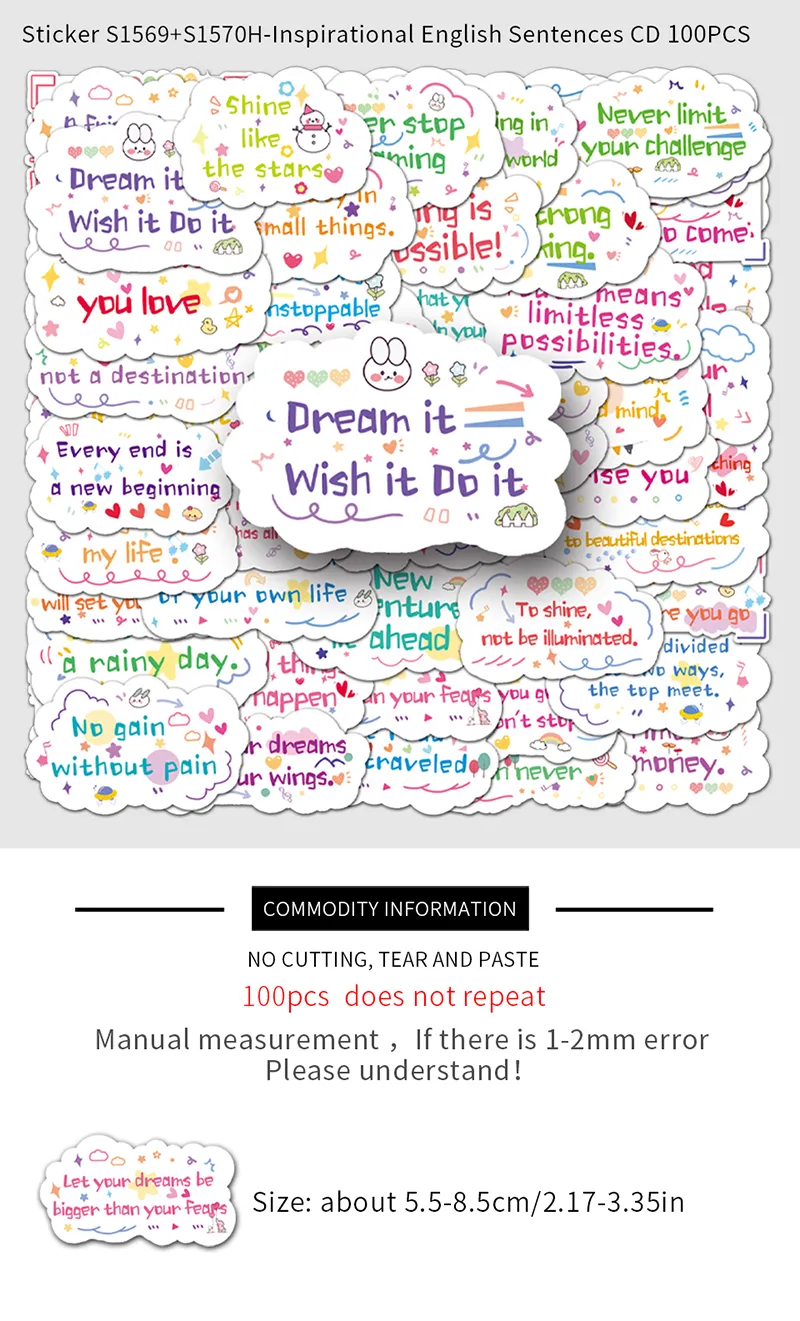 100pcs Motivational English Sticker DIY Phone Laptop Study Room ...