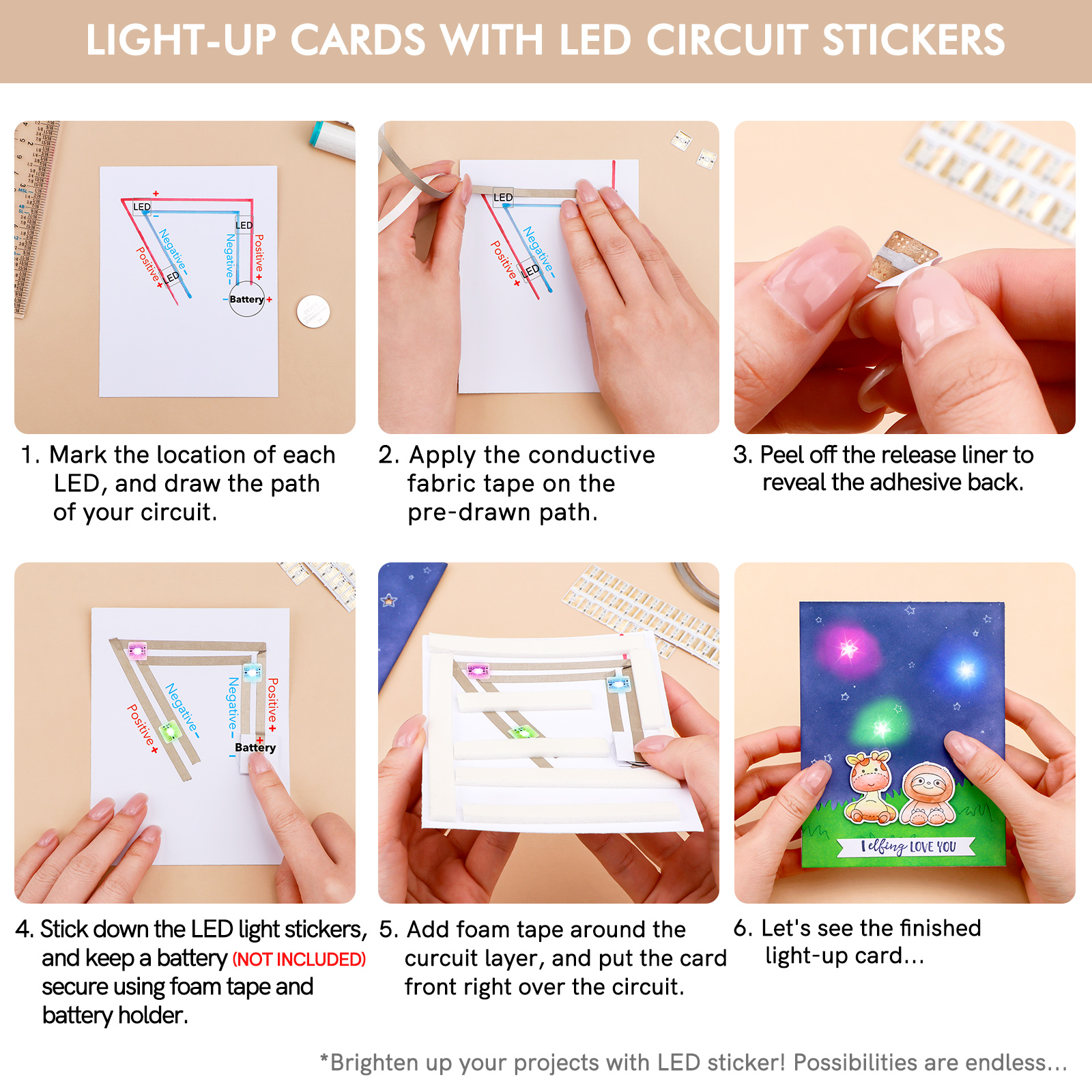 LED Circuit Stickers Red Blue Green Yellow Orange Pink and Rainbow ...