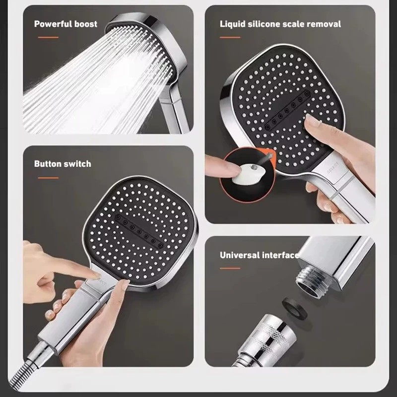 Shower Head 13CM 3 Modes Bathroom Accessories Large Panel 3 Modes High ...