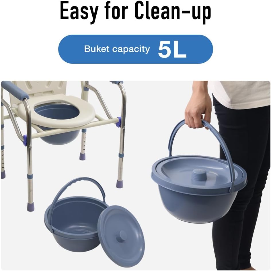 Foldable Commode Chair with Wheel Adjustable Stainless Steel Adult ...