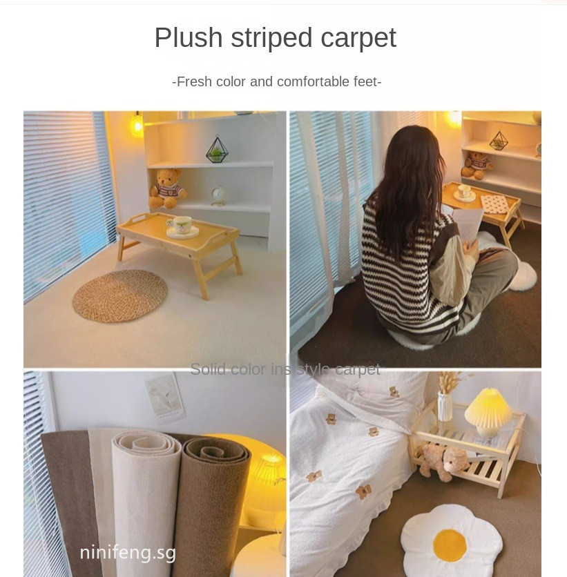 NiNiFeng Plush Striped Carpet - Cuttable & Easy Install for Bedroom ...