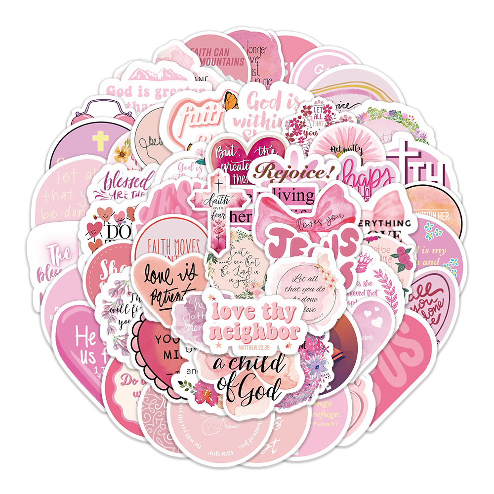 60pcs Jesus Christian Phrase Stickers Pink Bible Verse Faith Decals ...