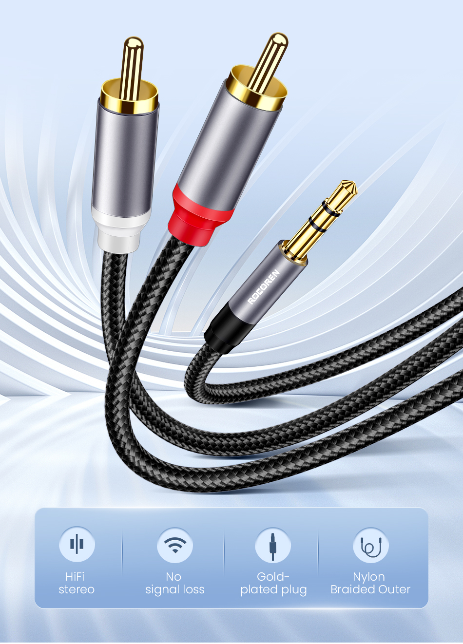 Rocoren 3.5mm to 2RCA Cable Aux Audio Cable 3.5 Jack to 2 RCA Male ...