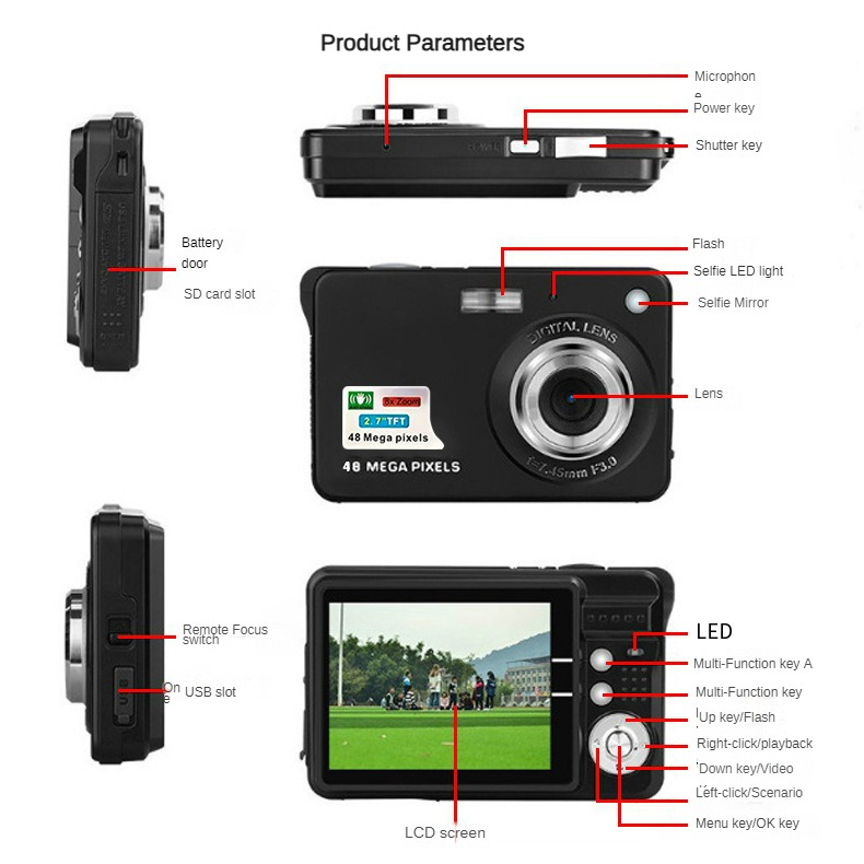 4K Digital Camera with Flip Screen Auto Focus 16X Zoom Anti-Shake 3 ...