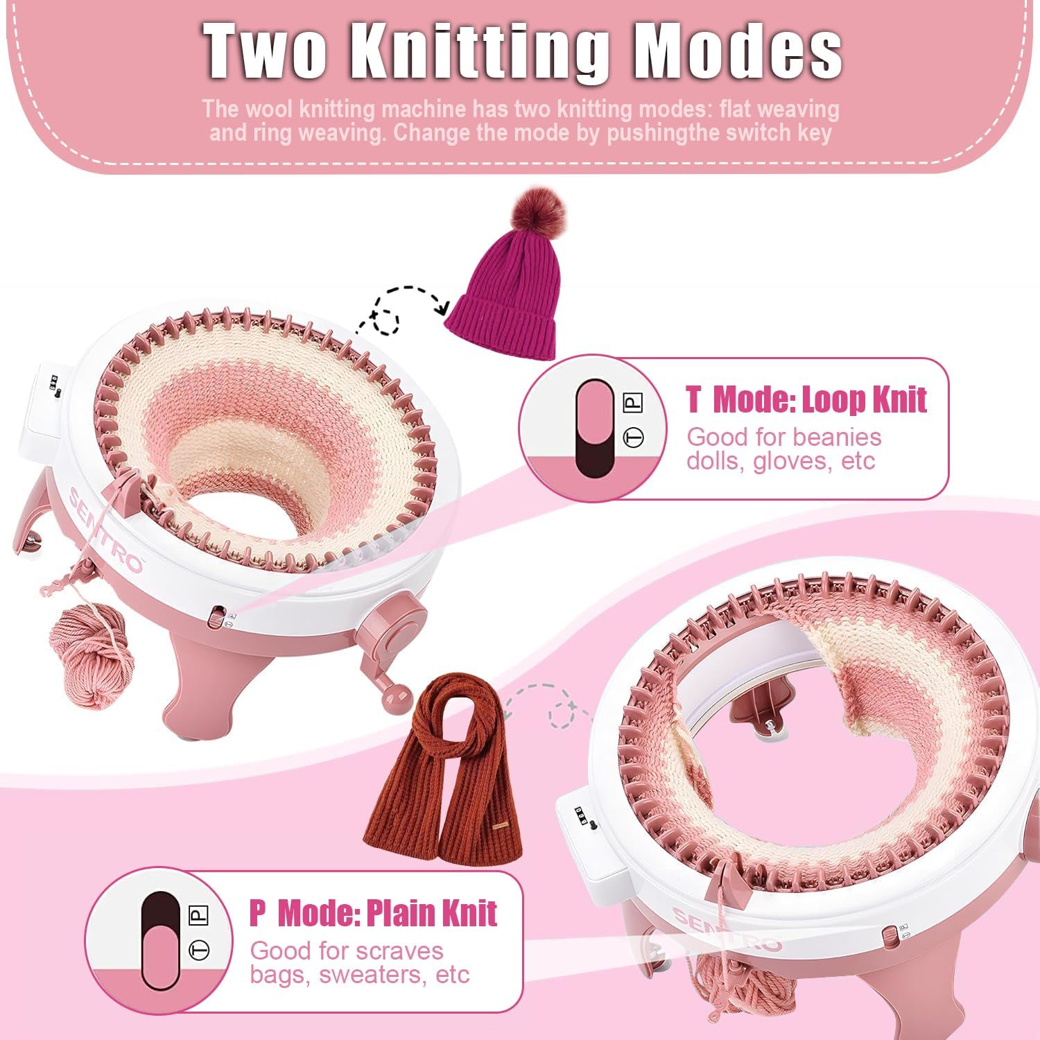 Beginner Knitting Machine Kit for Adults Kids 40 Needles Smart Loom ...