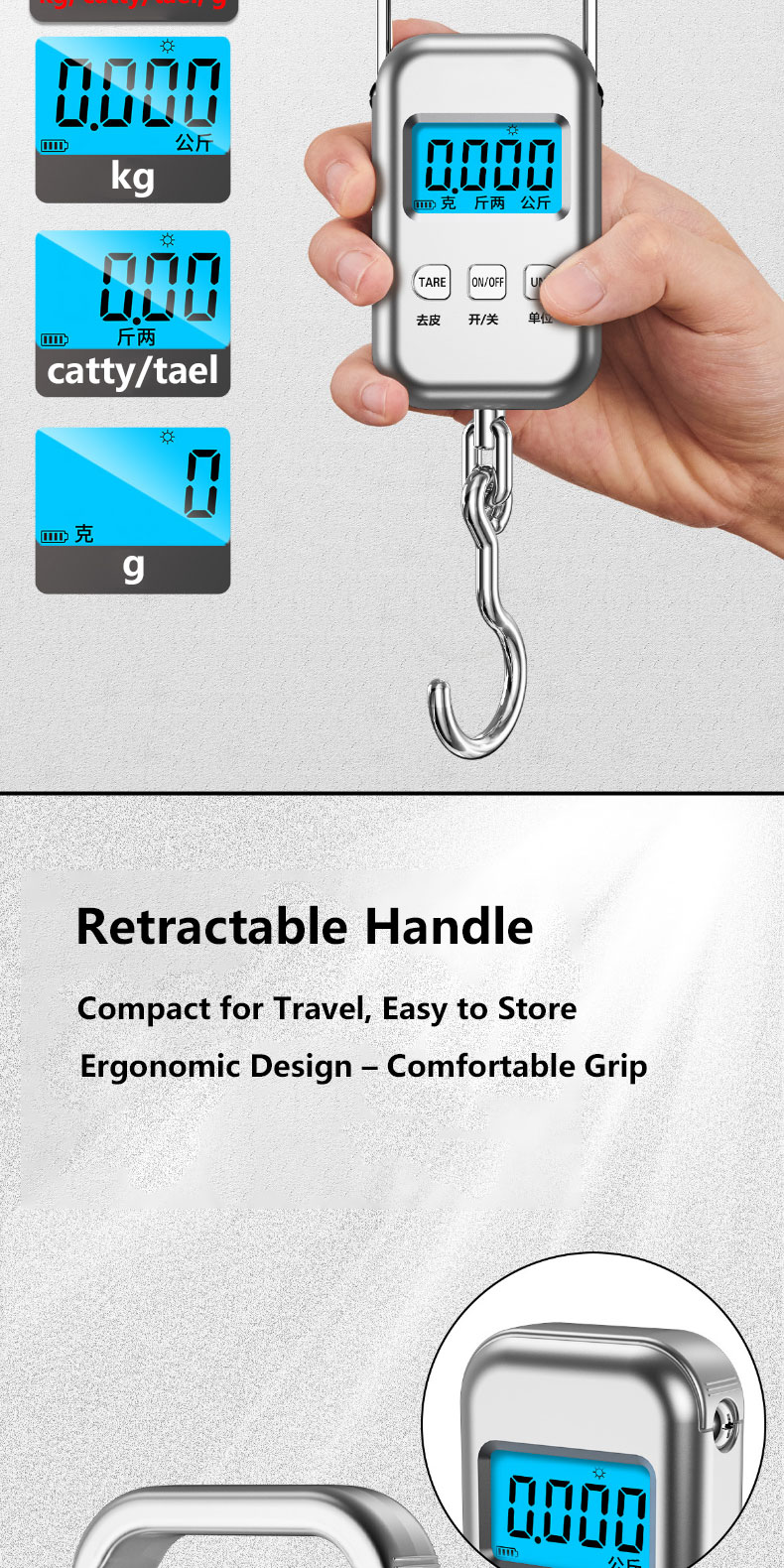 Gryno Luggage Scale 50kg Weight LED Digital High precision Electronic ...