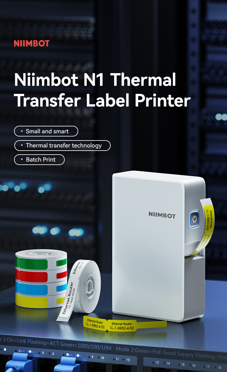 NIIMBOT N1(B18) Thermal Transfer Label Printer, Portable Wireless Label ...
