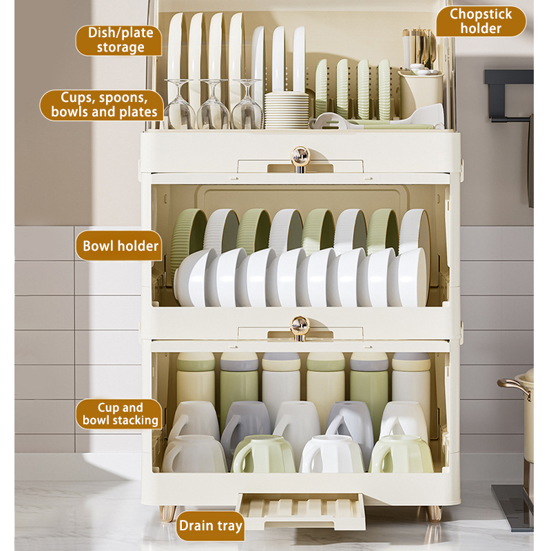 JARUSEAT foldable storage bowl rack with drainage function three-layer ...