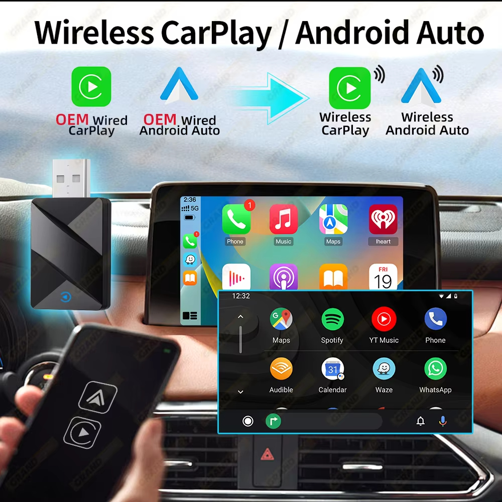 2In1 Wireless Carplay&Android Auto AI Box Wired To Wireless Carpay Mini ...