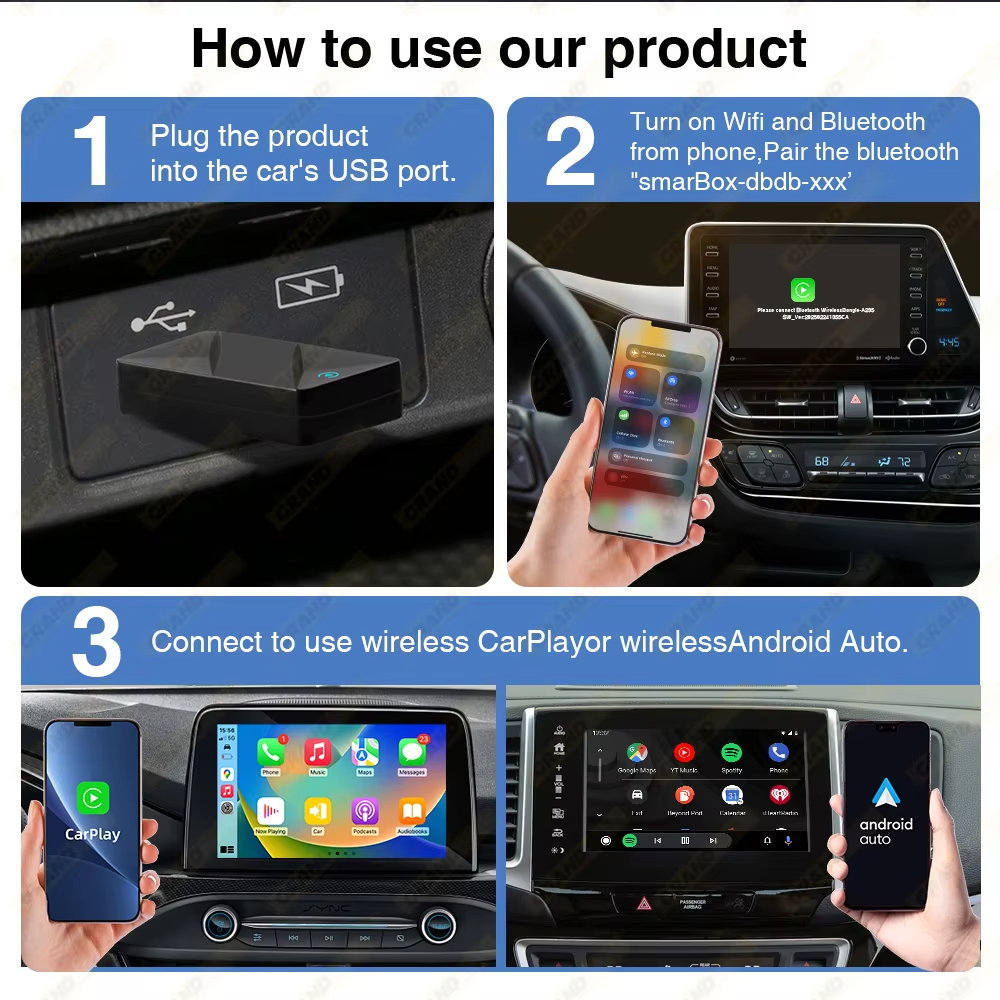 2In1 Wireless Carplay&Android Auto AI Box Wired To Wireless Carpay Mini ...