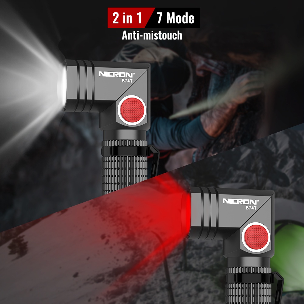 NICRON Led Flashlight B74E B74T RED Light B74UV UV Light Handfree Dual ...