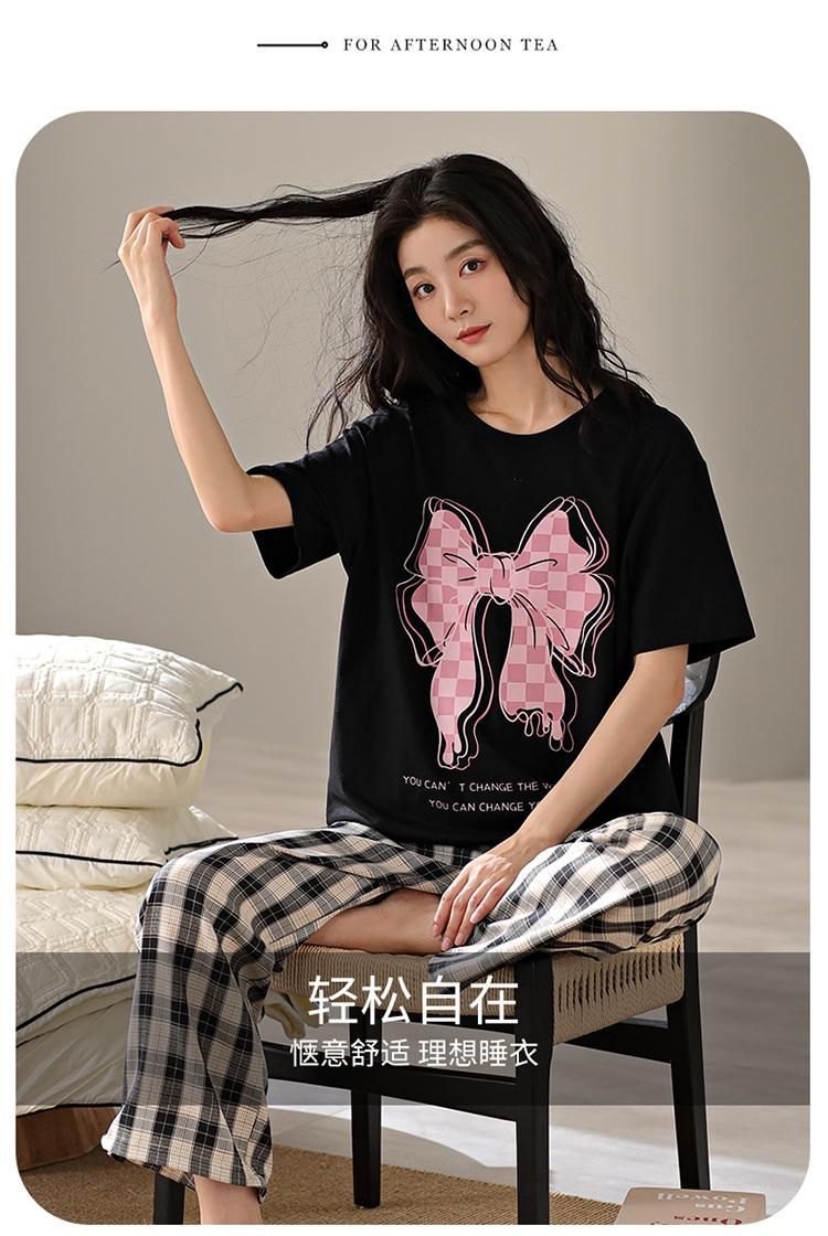 Ready Stock Women Pajamas Set Short Sleeve Pijamas Comfy Ladies O-Neck ...