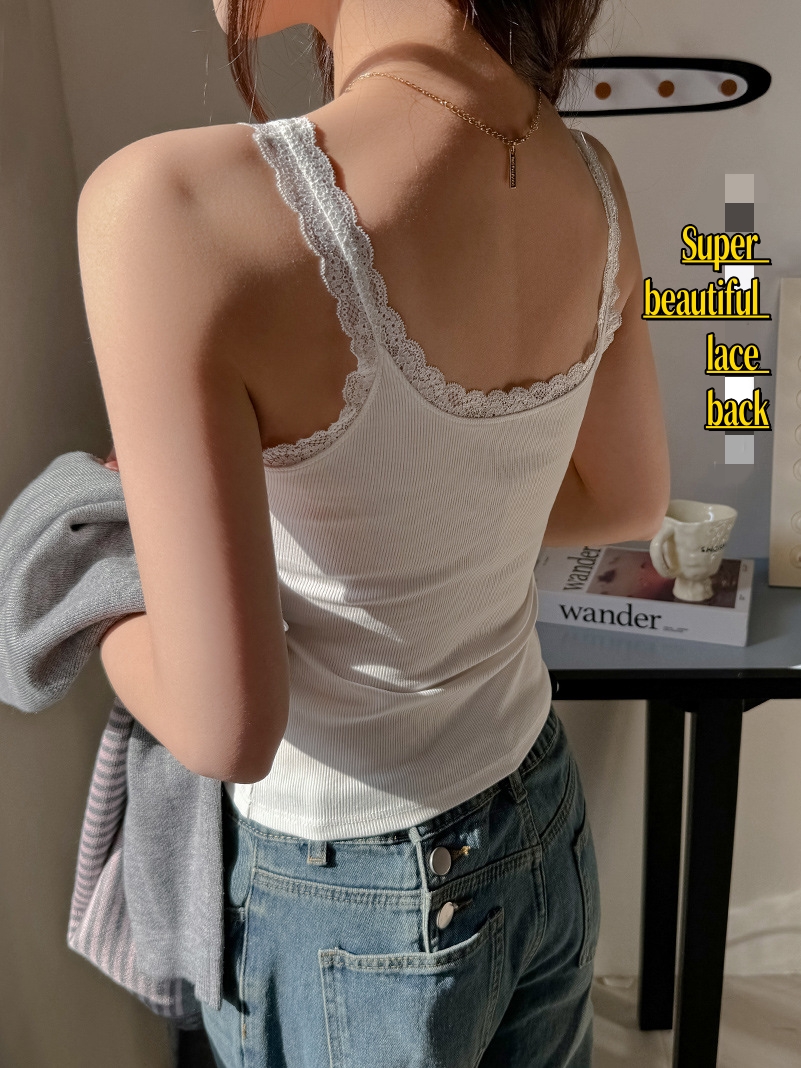 Summer Lace Trim Padded Camisole Slim Backless Crop Top Sweet and Spicy ...