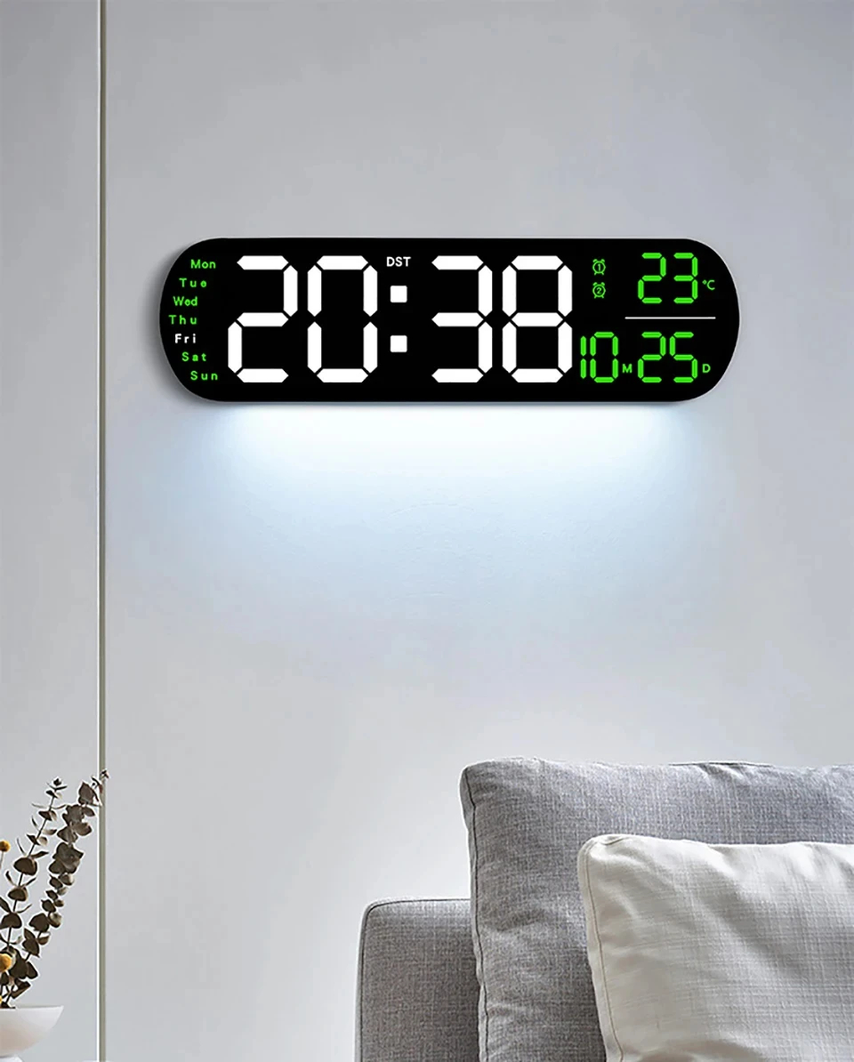 Large Digital Wall Clock with Remote Control, Dual Alarm, DST, 10-Level ...