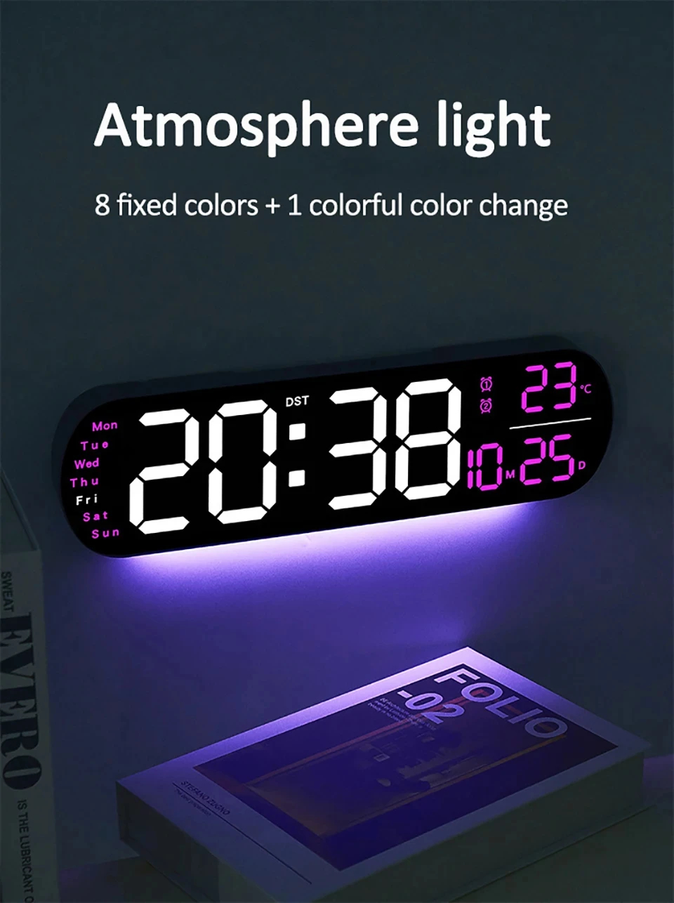 Large Digital Wall Clock with Remote Control, Dual Alarm, DST, 10-Level ...