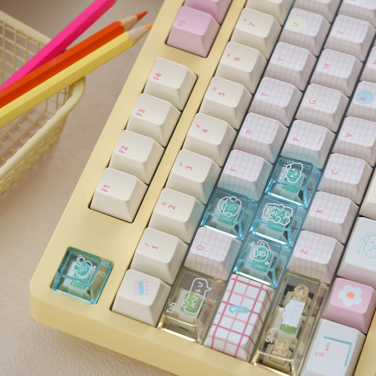 Beefun Summer Journal Keycap Pink PBT Dye-sub Cherry profile keycaps set for Mechancial keyboard ...