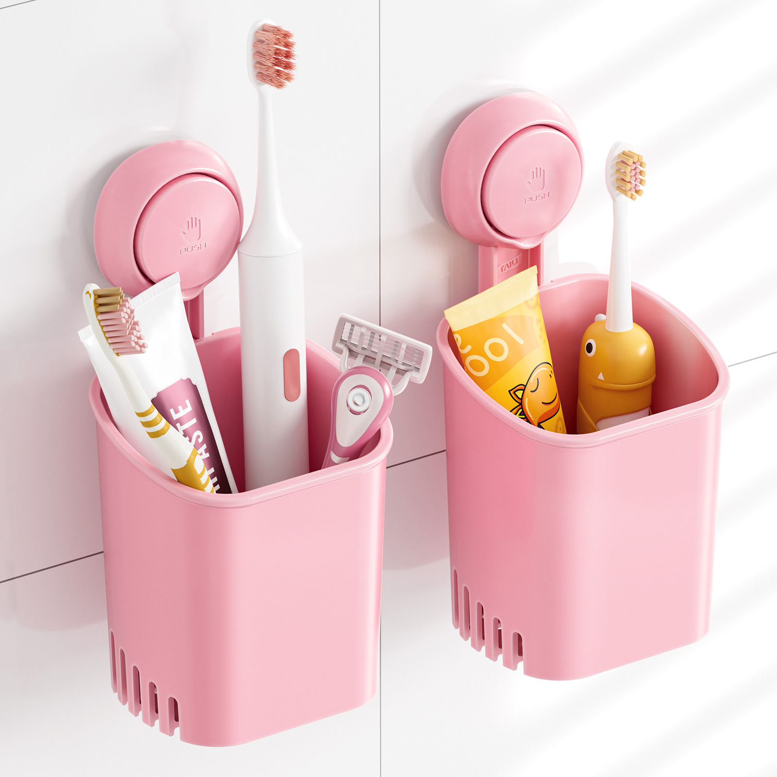 TAILI 2 Pack Suction Toothbrush Holder Wall Mounted Self-draining ...