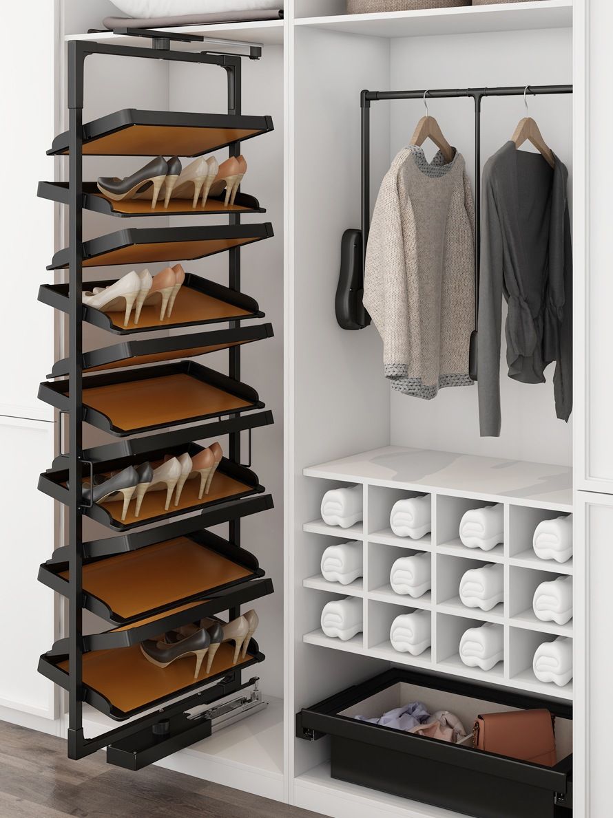 Rotating shoe rack closet inside push-pull pants rack rotating shoe ...