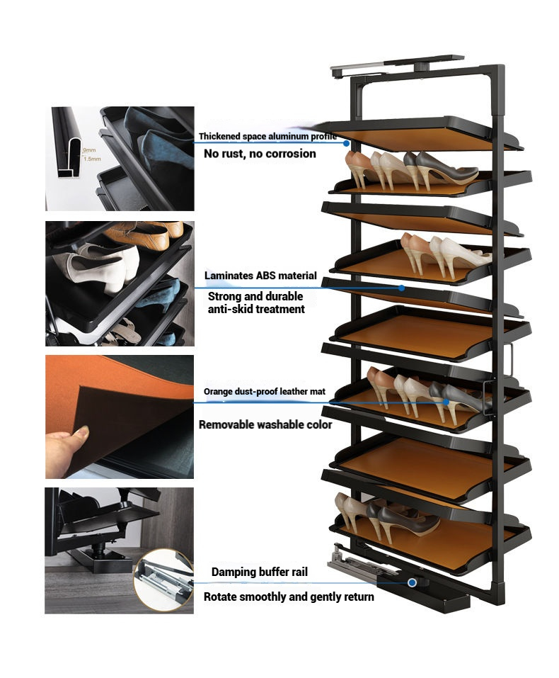 Rotating shoe rack closet inside push-pull pants rack rotating shoe ...