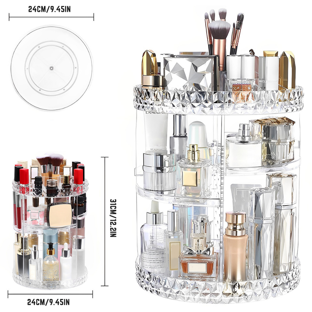 [Sg Stock]360° Rotating Makeup Rack 3 Tiers Transparent Acrylic ...