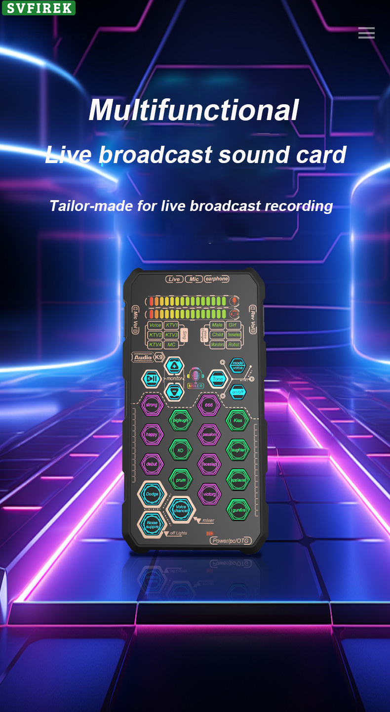 Portable Live Sound Card SK9 Voice Changer Device Audio Mixer Built-in ...