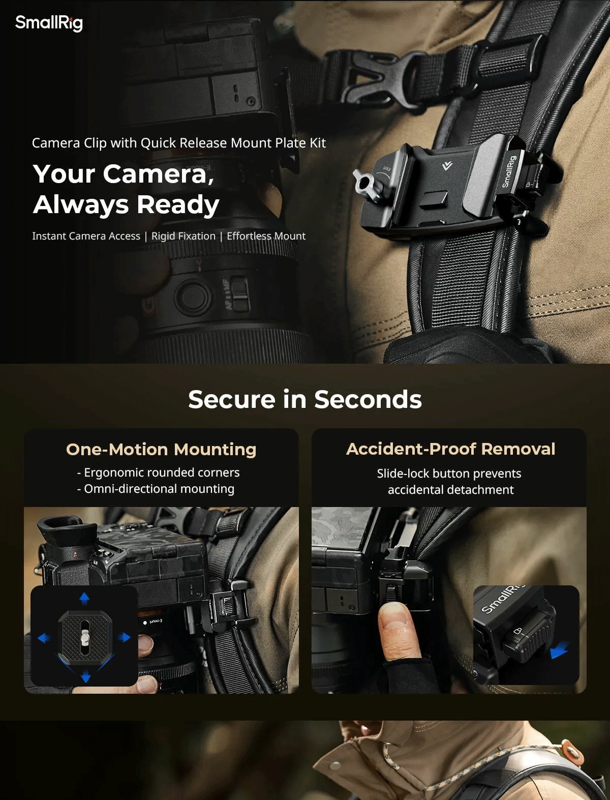 SMALLRIG Camera Clip with Quick Release Mount Plate Kit for Sony etc ...
