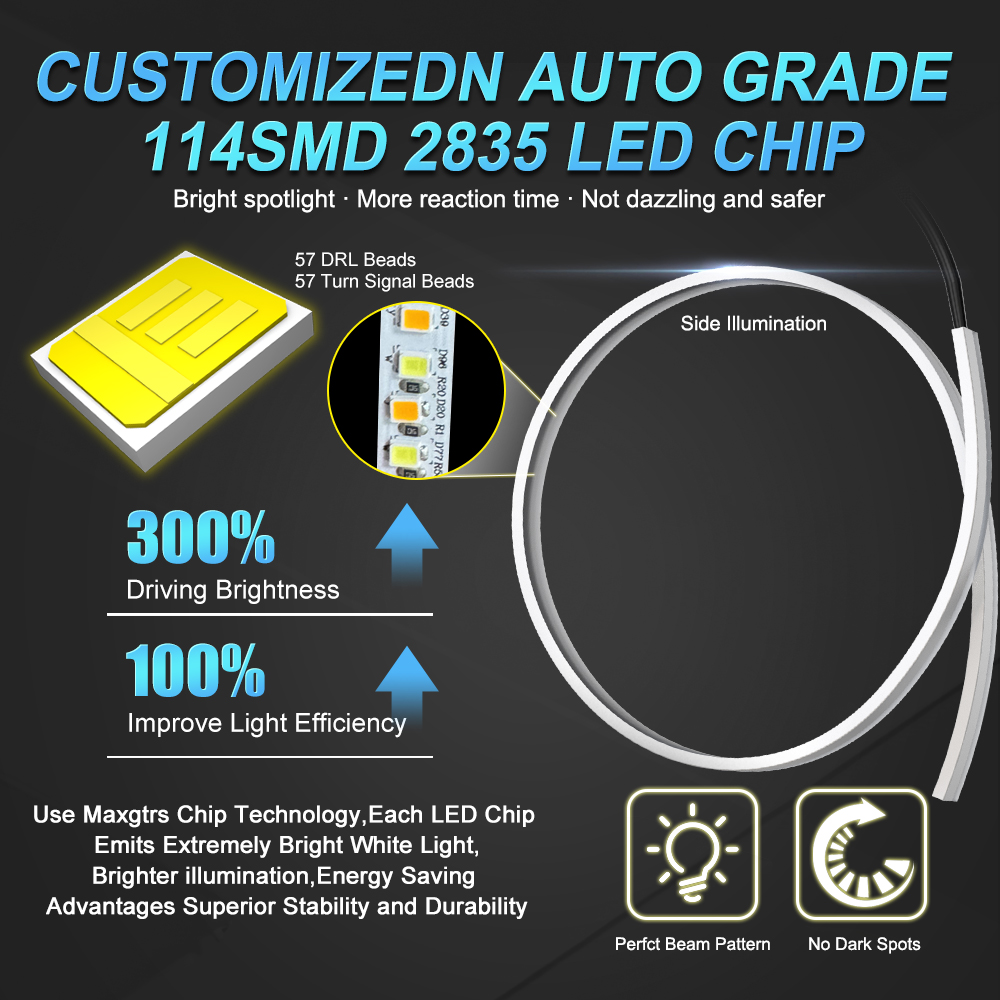 MAXGTRS 2x 60cm Daytime Running Light Flexible Soft Tube Car LED Strip ...