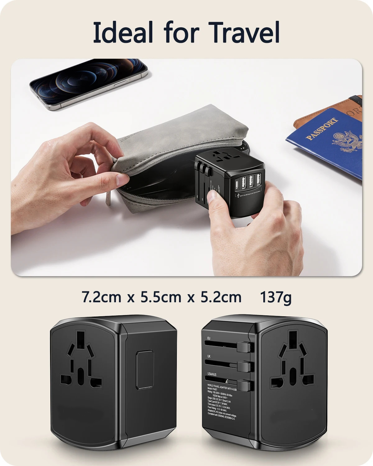 Universal Compact Travel Adapter Wall Plug Worldwide Travel Plug ...