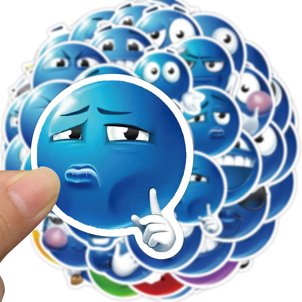 [Large Sticker]50pcs Popular Blue Face Little Blue Bean Stickers Funny ...