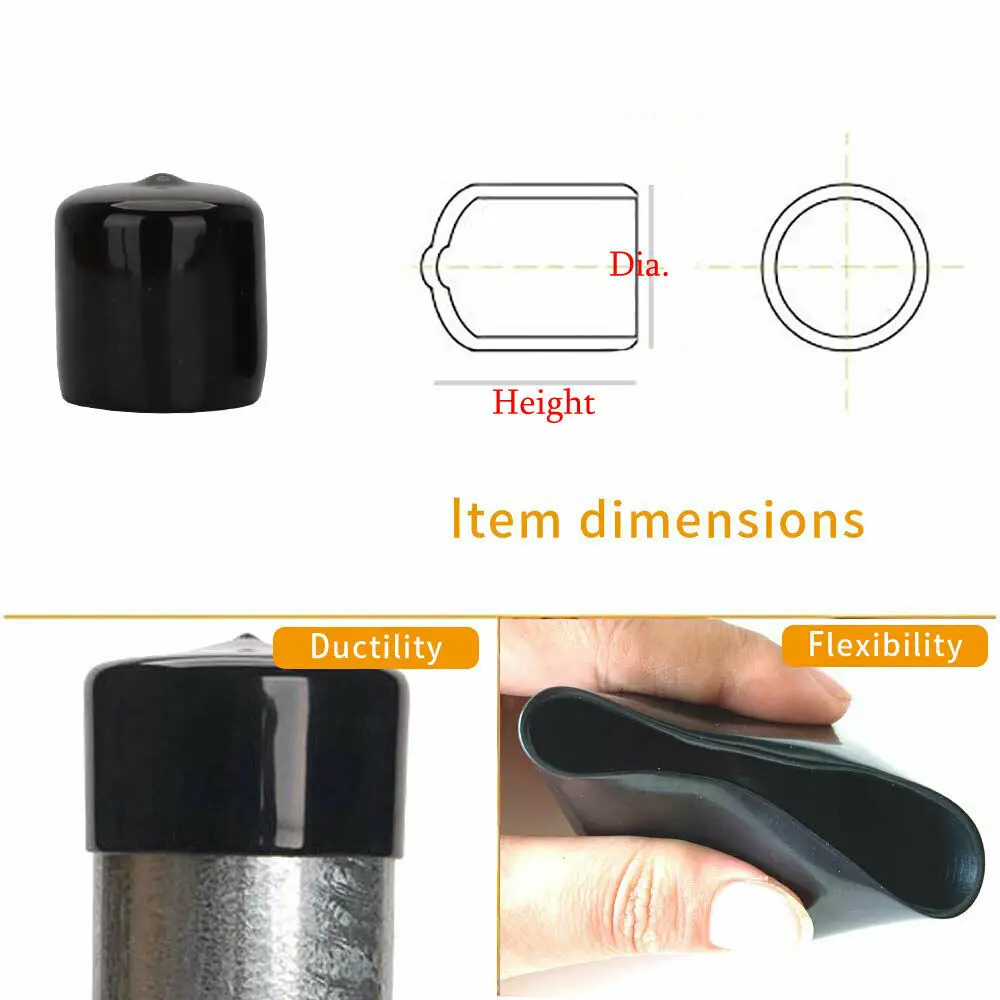 5-50pc Black Rubber End caps Screw End Cap Cover Plastic Tube Hub ...