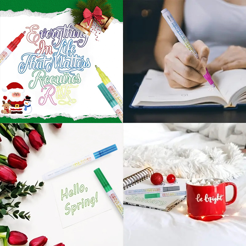 [Value Choice] 8 Colors Double Art Line Marking Pen Outline DIY/Text ...