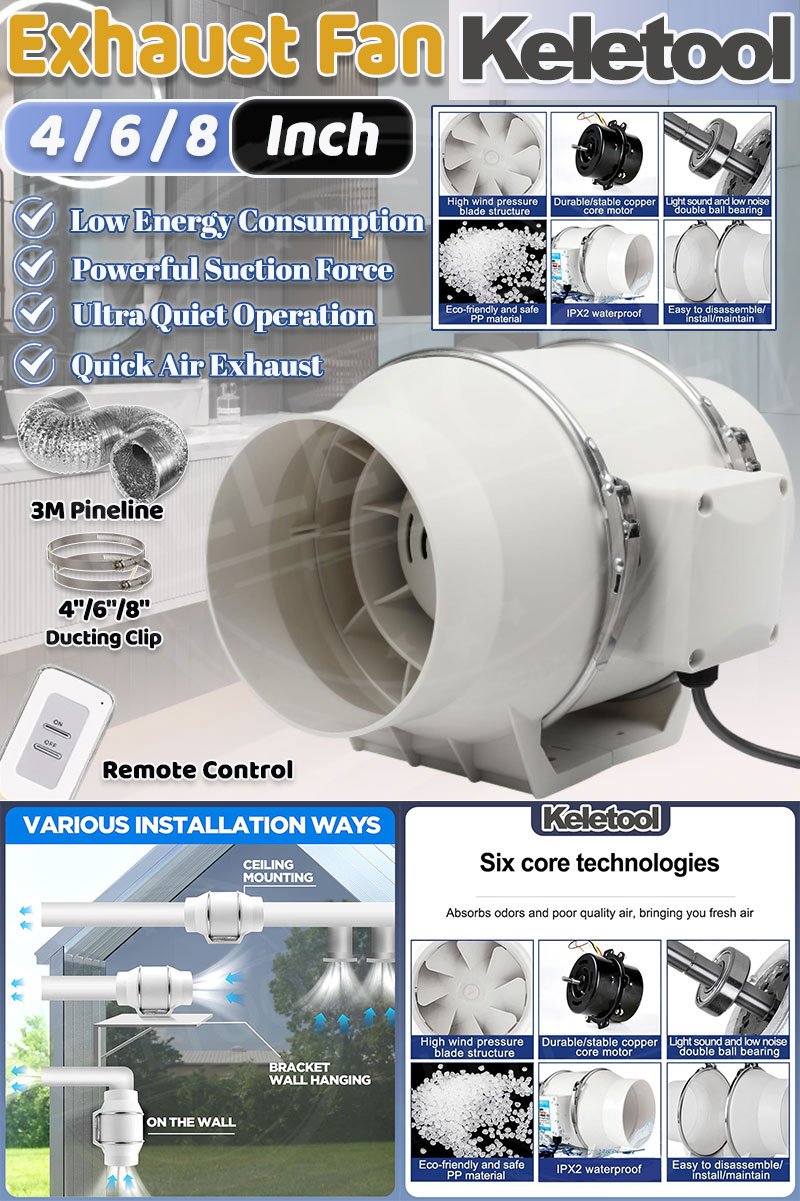 Exhaust Fan 4/6/8 Inch Silent Duct Ventilator Extractor Inline Fan High ...
