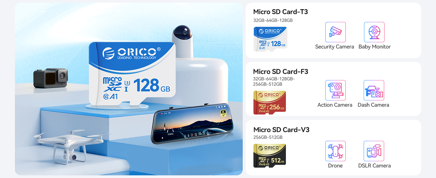 ORICO-T3 Micro SD Card 70MB/s Class10 Waterproof TF Memory Card for ...
