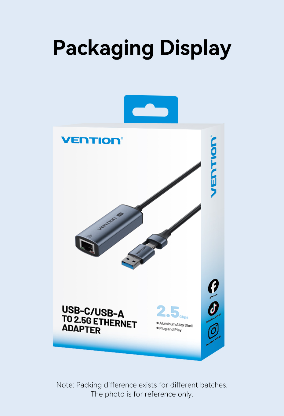 Vention Network Card Type-C to 2.5G Ethernet Adapter USB-C/A Dual Port ...