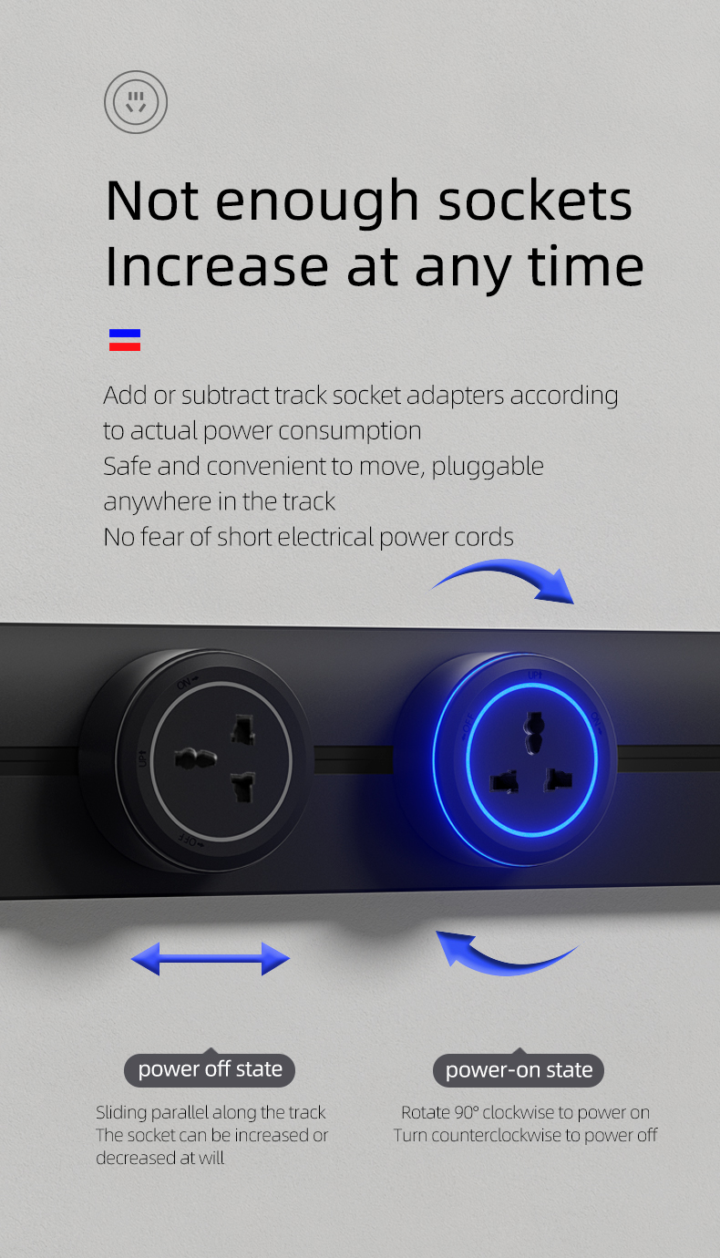 8000W Power Track Socket Extension Universal Socket 40/60/80 cm Track ...