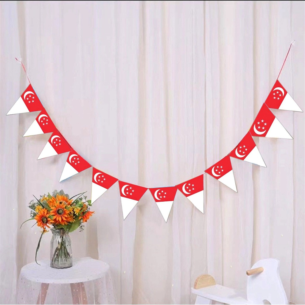 LOCAL SELLER Singapore Triangular Flag 14*18cm NDP National Day Red ...