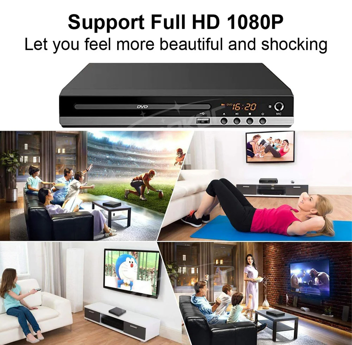 1080P HD HDMI DVD CD Player Portable HD Multi-function DVD Player Smart ...
