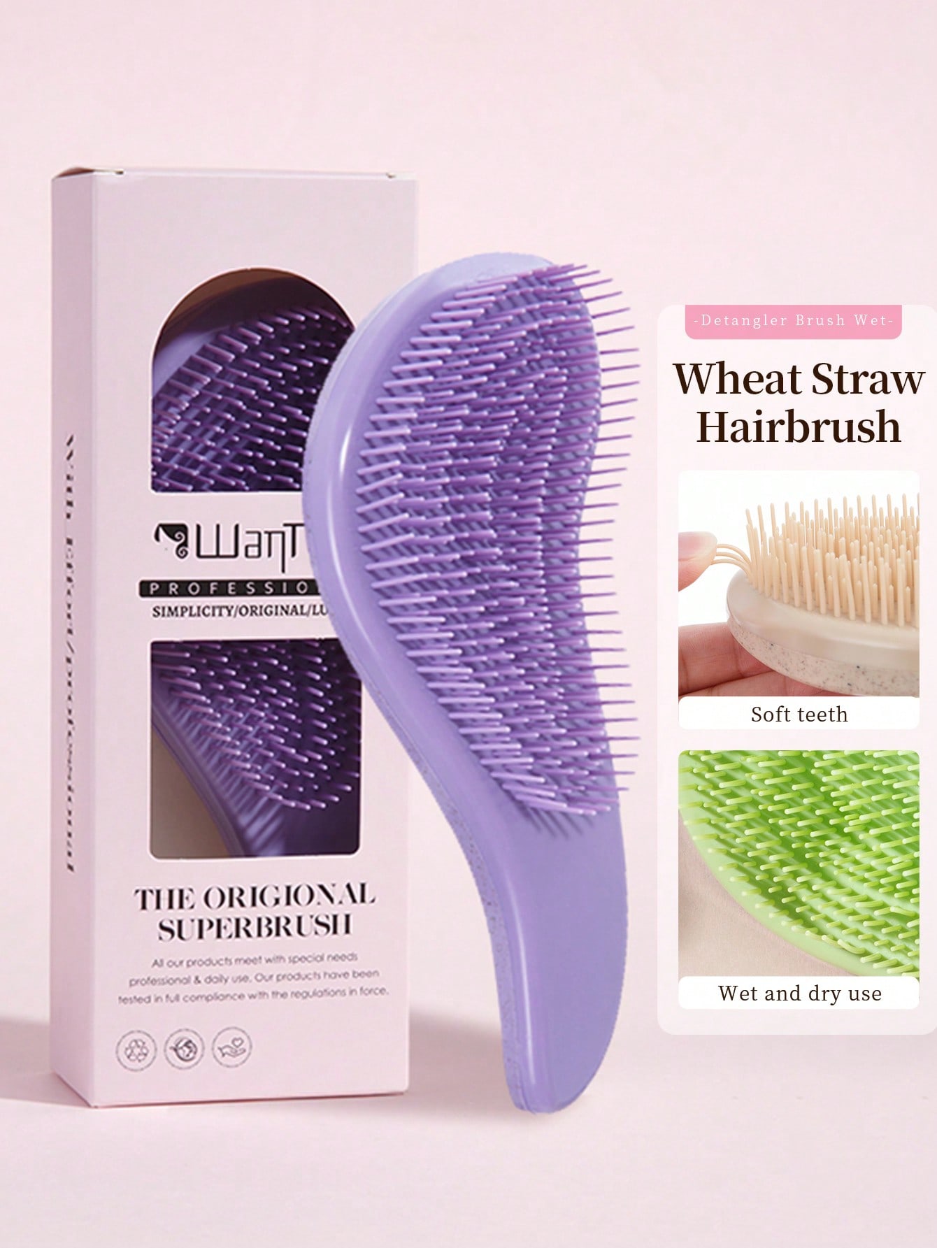 Wanmei Wheat Straw Hair Comb Anti-Static Ergonomic Handle Detangle ...