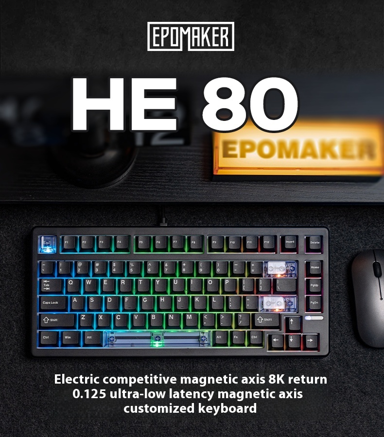 EPOMAKER HE80 Wired Magnetic Keyboard Hot swappable RGB 8K GASKET ...