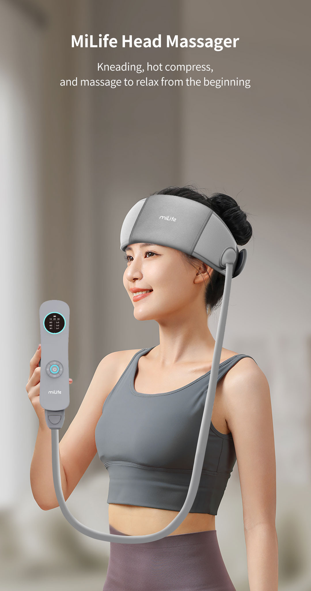 MiLife Head Massager Kneading & Heat Therapy 360° Full Coverage 6 Zones ...