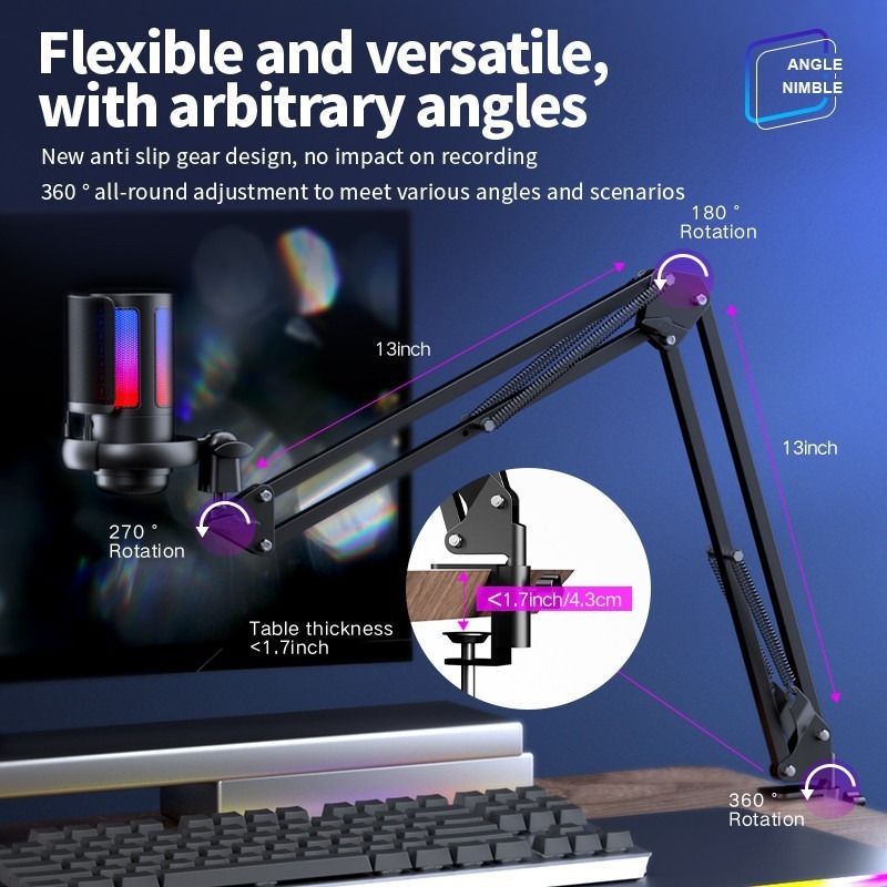 SG RGB USB Microphone Gaming USB Condenser Mic Plug and Play Zero ...