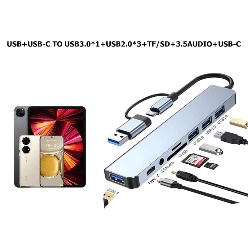 Licer USB Hub 8 In 2 USB/Type-C Converter Adapter Multi Hub ...