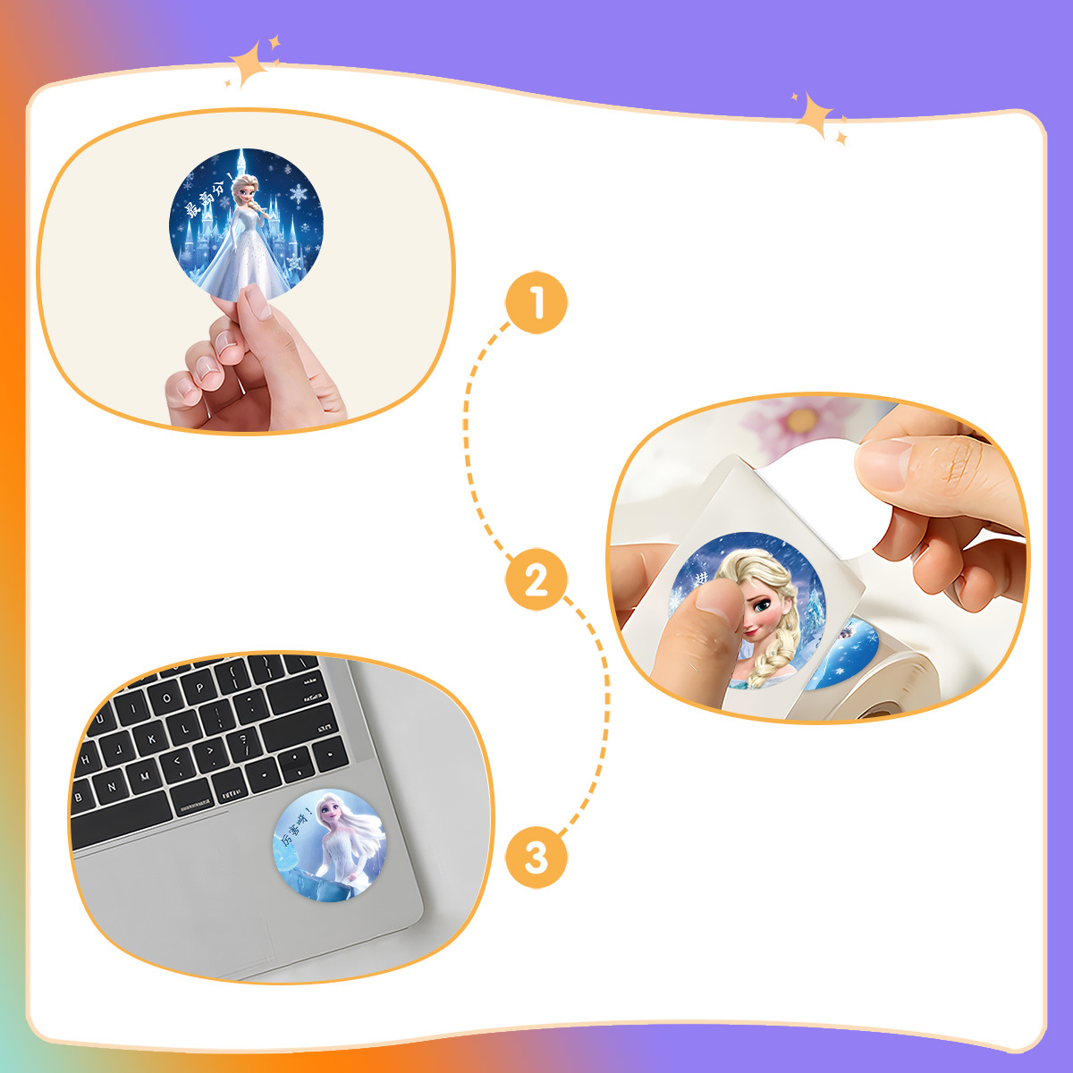 500PCS/Roll Kawaii Frozen Princess Elsa Cartoon Stickers Roll DIY ...