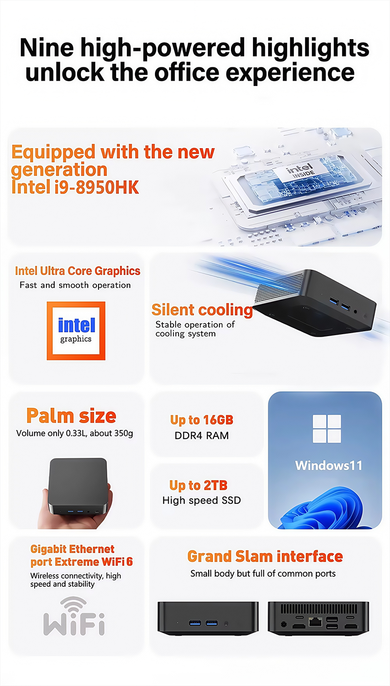 2026 New Windows 11 Intel i9-8950HK Office/home Use Desktop Computer ...