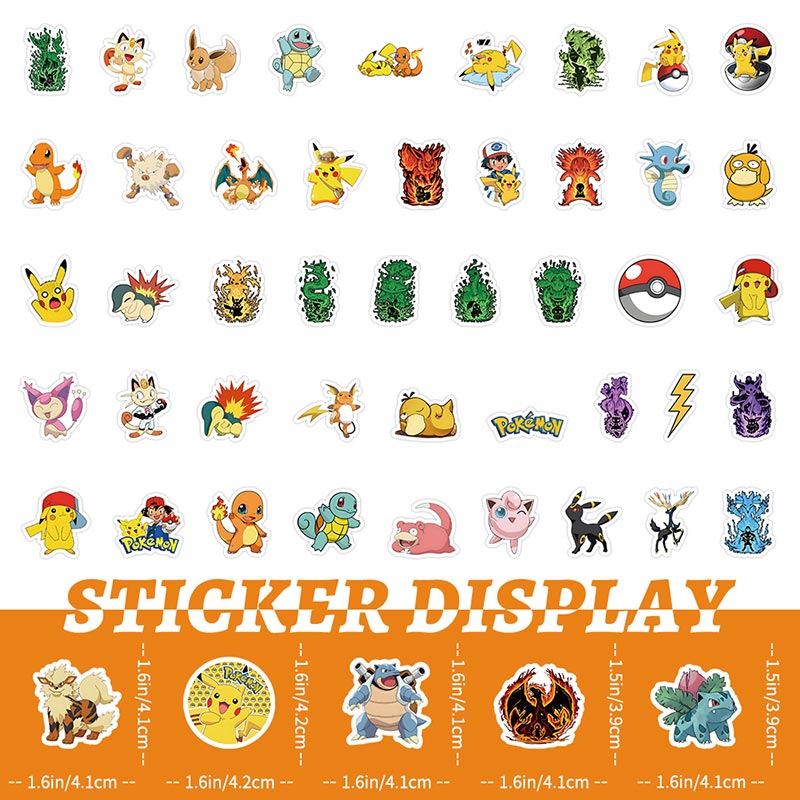 102PCS Cute Cartoon Pokemon Stickers For Kids Waterproof Laptop Phone ...