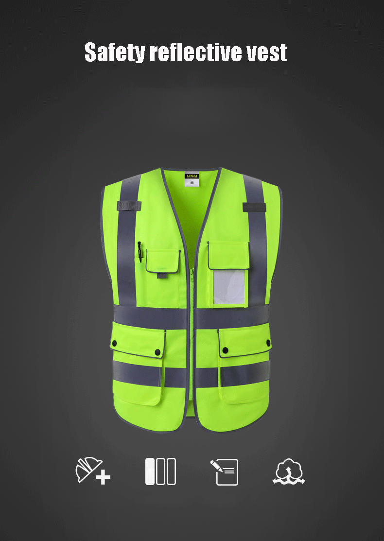 High Visibility Reflective Safety Vest Zipper Front Vest With ...