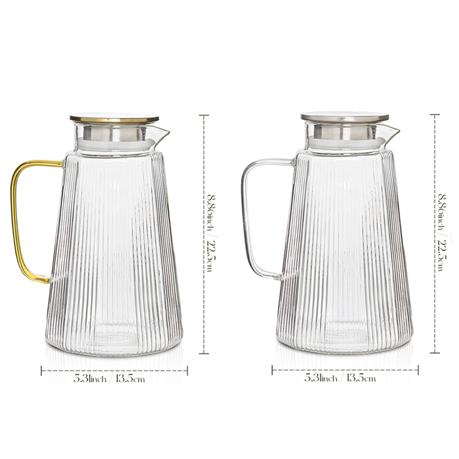 Ribbed Glass Pitcher Set – 71oz Heat-Resistant Beverage Jugs with Lid ...