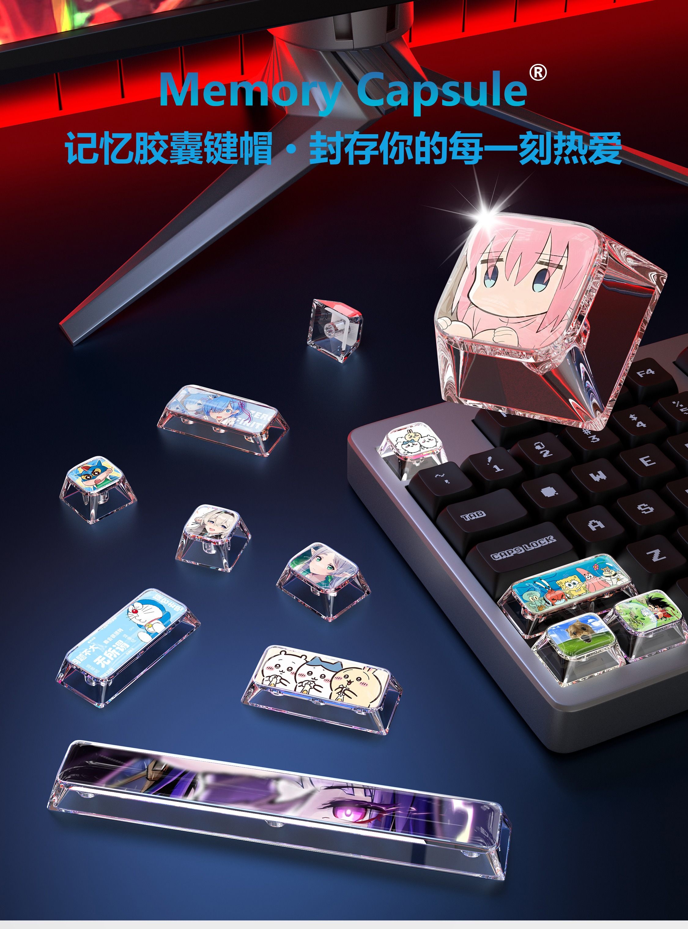 Upgraded Epoxy Keycap Cartoon Cute Mechanical Keyboard Cross Axis Line ...