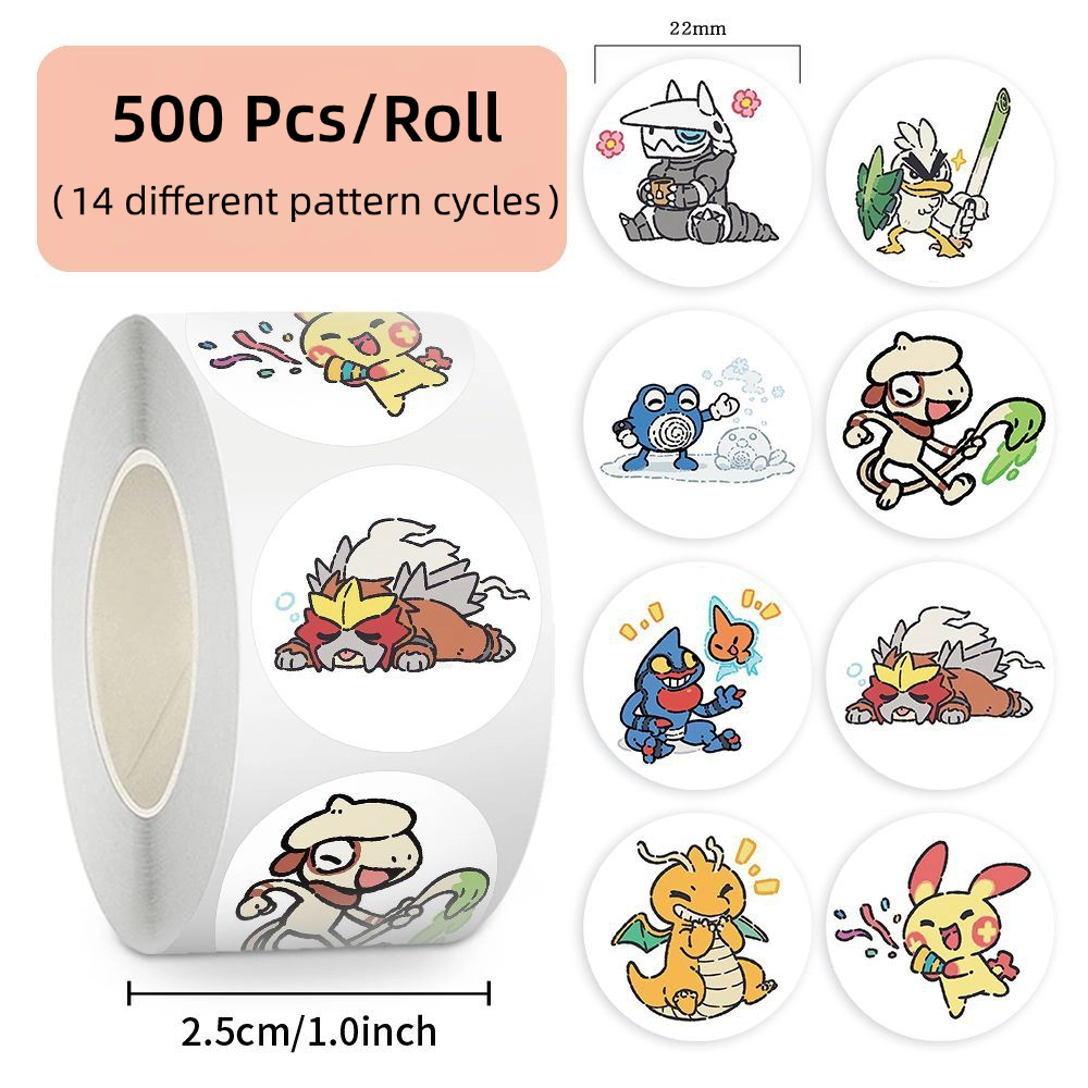 500Pcs/roll Pokemon stickers charizard pikachu anime polka dot stickers ...