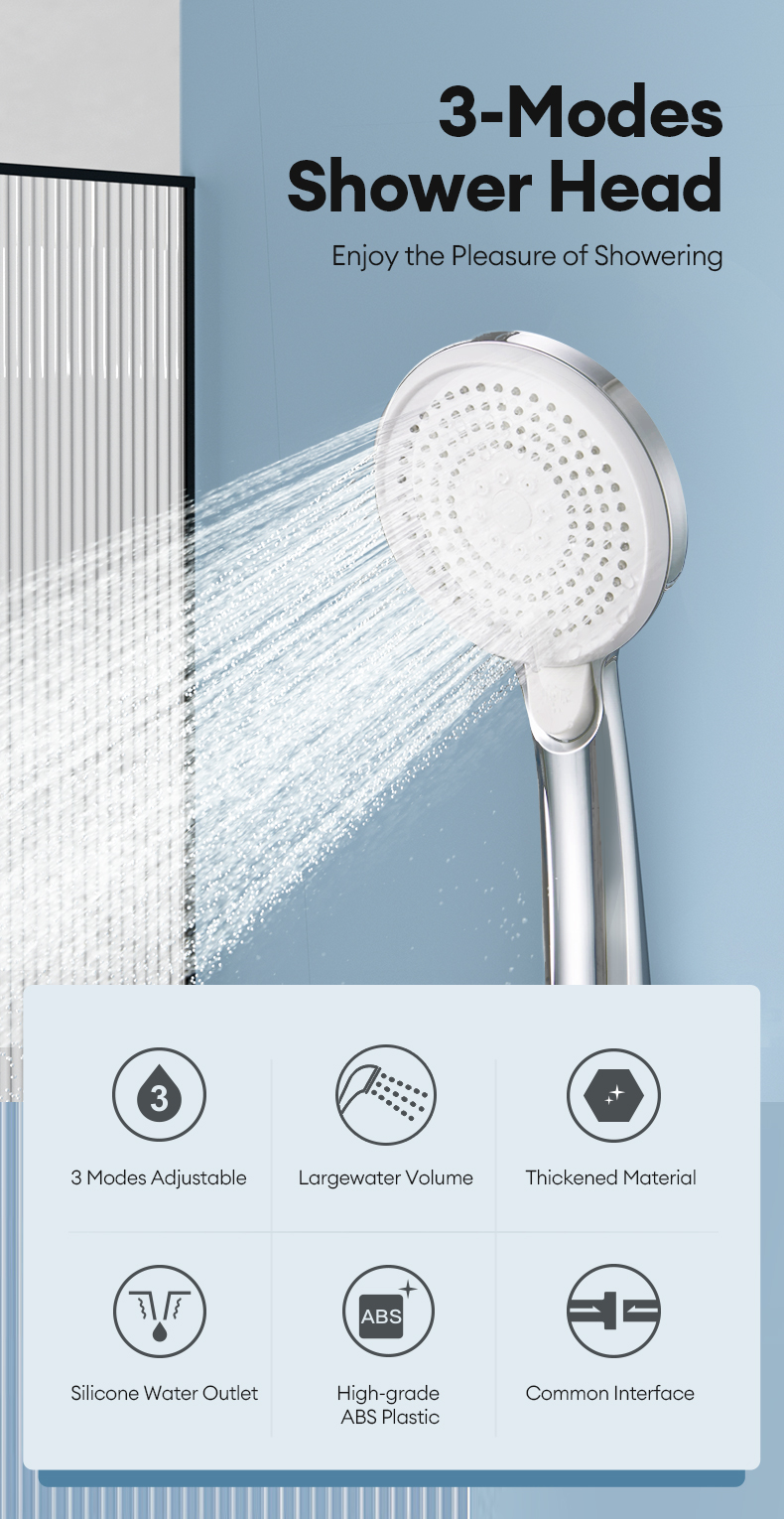 JOMOO 3 Modes High Pressure Shower Head One-Button Stop Water Handheld ...